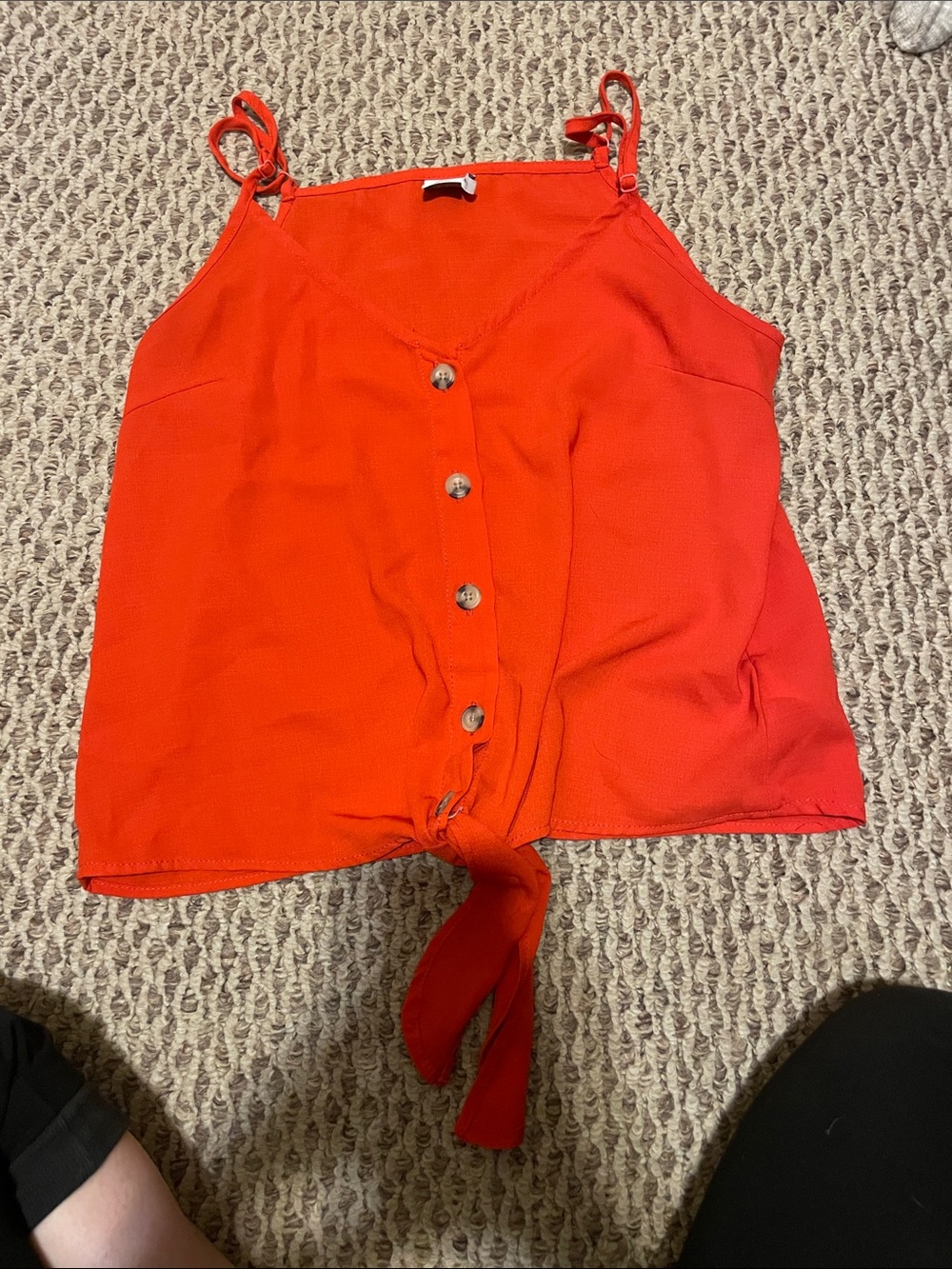 Red Tie-Front Button Camisole Tank Top